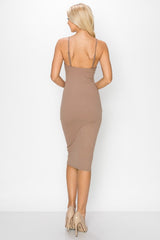 RING MY BELL RIBBED MIDI DRESS - TAUPE